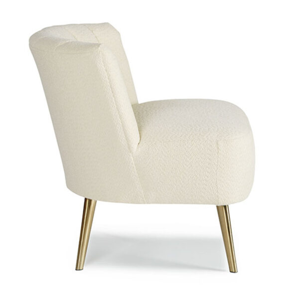 ameretta chair from side angle in modern light cleanable fabric