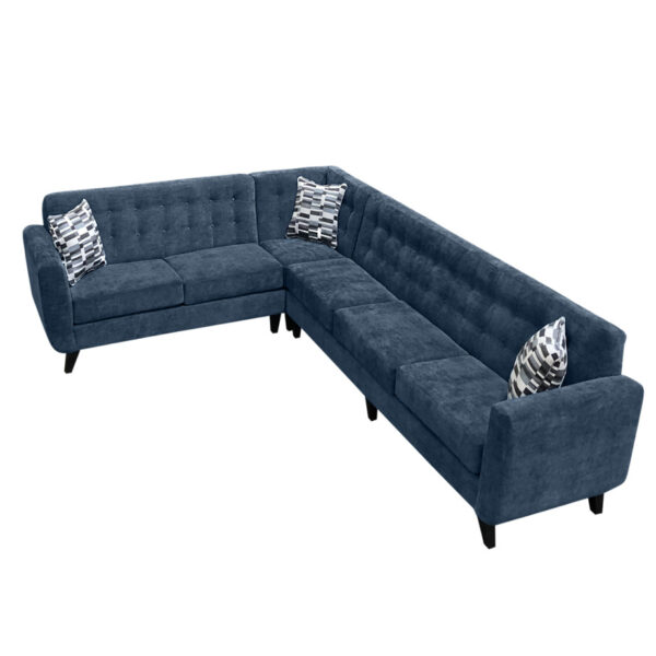 canadian made kitsilano sectional with tufted back in rich navy blue fabric