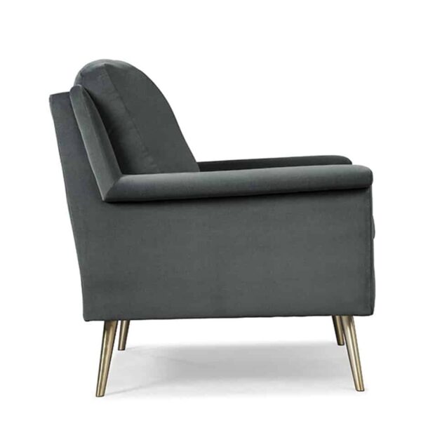 dacey modern accent chair in custom velvet fabric shown at side angle