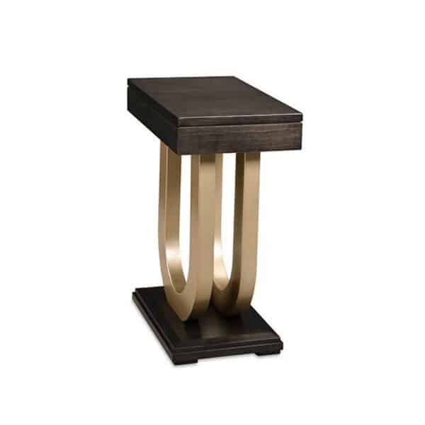 contempo narrow chairside table with solid wood top and metal base