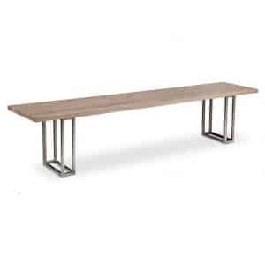 electra bench for dining table with metal base and solid wood top