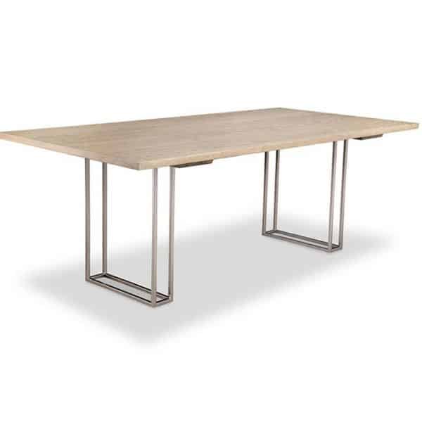 electra dining table with metal base and solid wood top