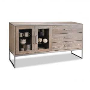 metal base electra sideboard with drawers and glass doors