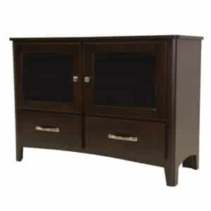 canadian made hazelton small tv console with glass doors