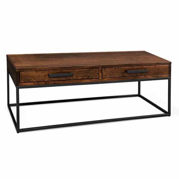 muskoka coffee table with 2 drawers and metal base