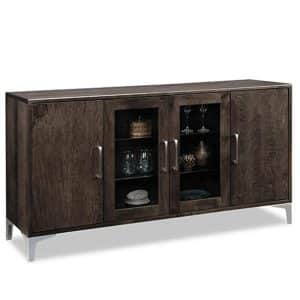 Solid maple laguna display sideboard with metal accents and glass doors