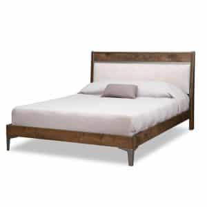 canadian made solid wood laguna fabric bed with upholstered headboard