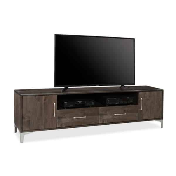 solid maple wood laguna long tv stand with metal accent feet
