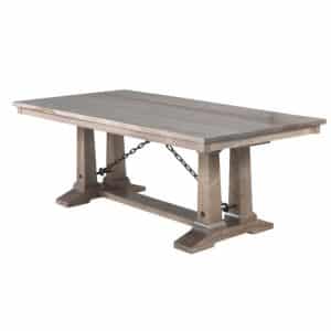 solid wood Shecham Trestle Table with rustic industrial style