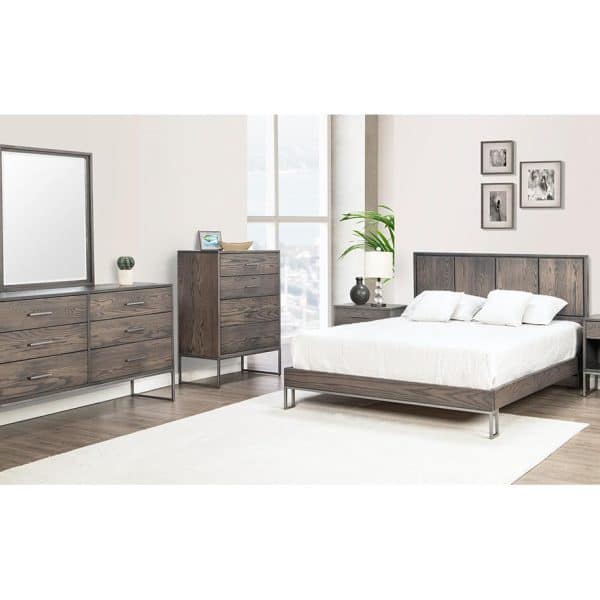 Electra Bedroom in solid oak with modern metal accents