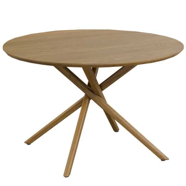 Finn Round Table with modern pedestal base in solid wood