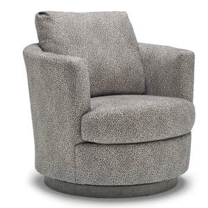 Tina Swivel Chair is the perfect swivel chair in custom fabric options and unique fabric or wood swivel base